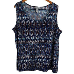 Catherines Jersey Stretch Knit Tank Top 2X Abstract Chevron Stripes Multicolor